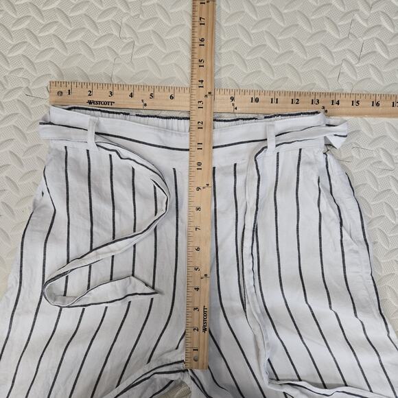 Joie Wide Leg Cropped Pants Womens Small White Black Striped Linen Lyocell Beach - Picture 7 of 8
